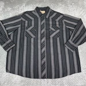 Wrangler Western Pearl Snap Shirt Mens 2XLB BIG Striped Black Silver Long Sleeve
